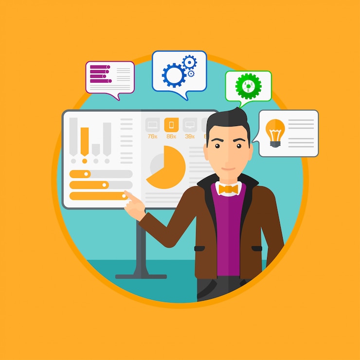 Vector man making business presentation.