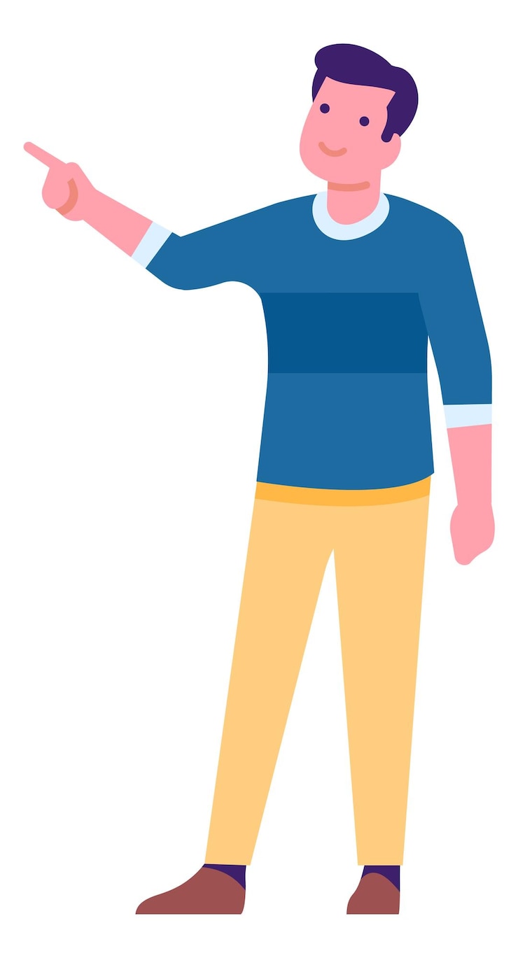 Vector man pointing direction cartoon person hand gesture