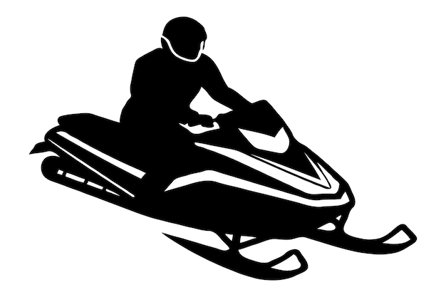 man riding snowmobile silhouette art vector isolated on white background