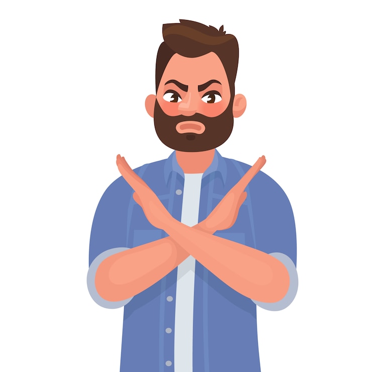 Vector man shows a gesture no or stop.