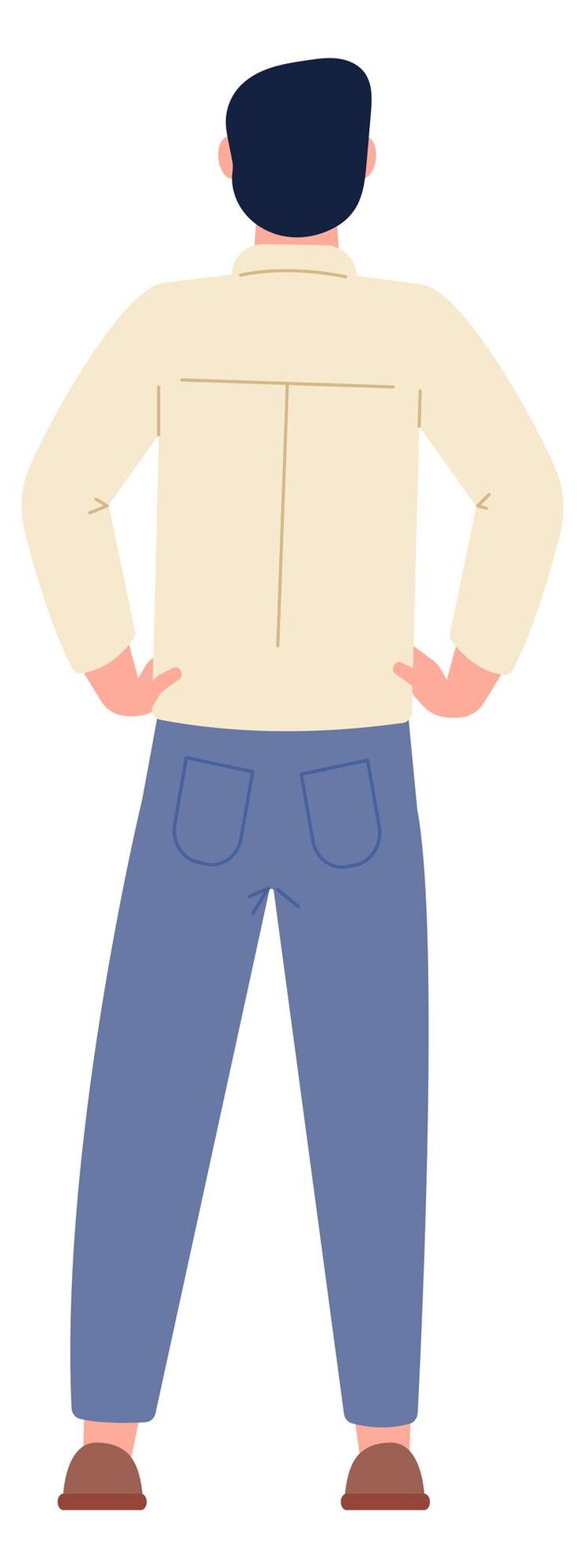 Vector man standing rear view young person in casual clothes isolated on white background
