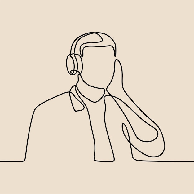 Man use headphone enjoy oneline continuous single line art
