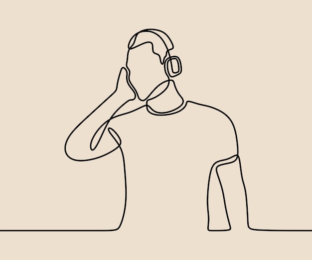 man use headphone enjoy oneline continuous single line art