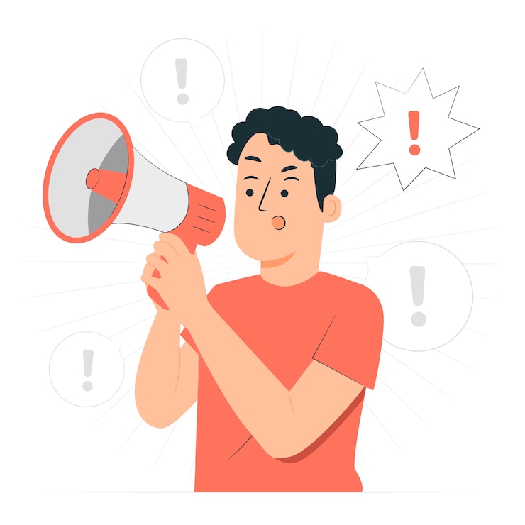 Vector man with megaphone screaming concept illustration