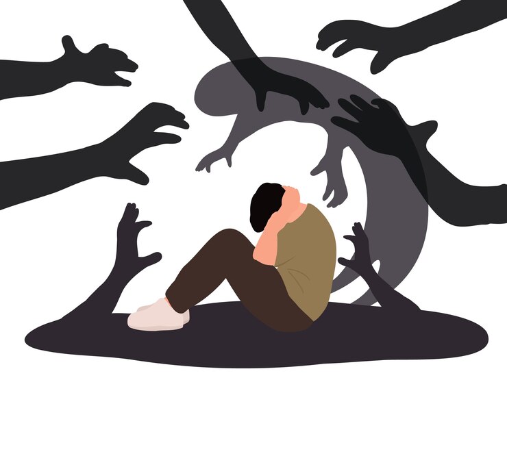 Vector man, with panic attack, ptsd, phobias, fears, phobias, paranoia, hallucinations, schizophrenia