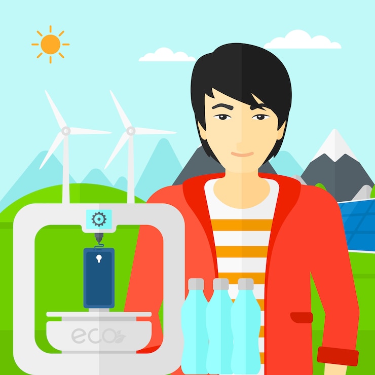 Vector man with three d printer.