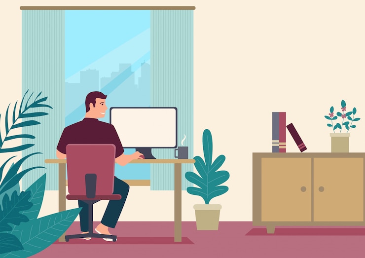 Vector man working at home