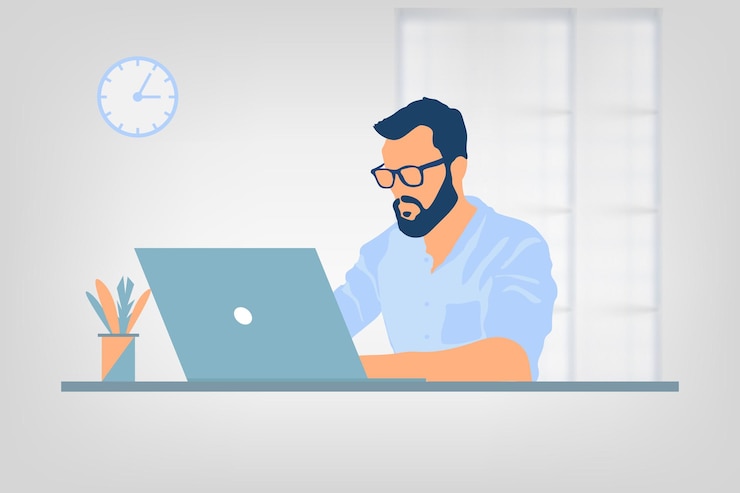 Vector man working at office flat illustration free vector illustration