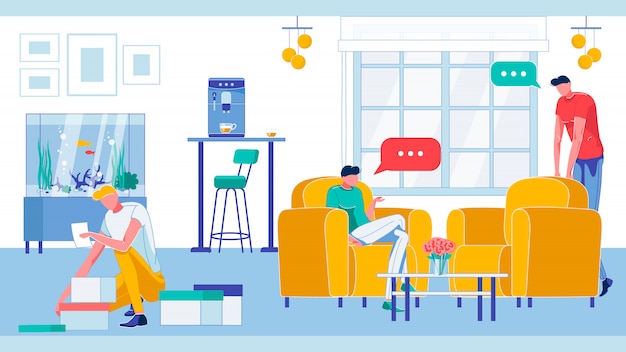 Man Working with Documents, Characters Talking.