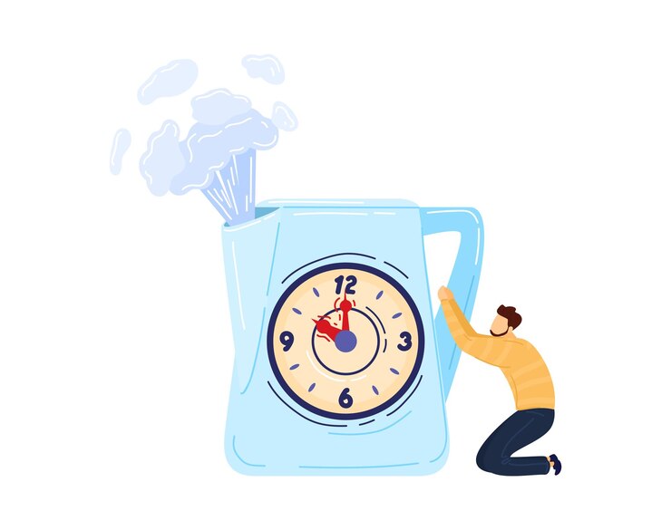 Vector manajemen waktu bisnis pengingat tenggat waktu objek jam alarm panas terisolasi pada kartun desain putih