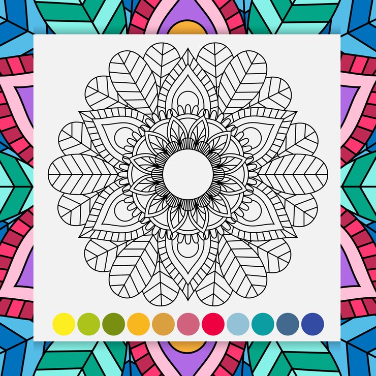 Vector mandala flower for adults relaxing coloring book.