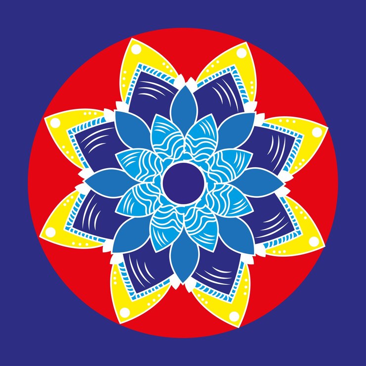 Vector mandala red background blue