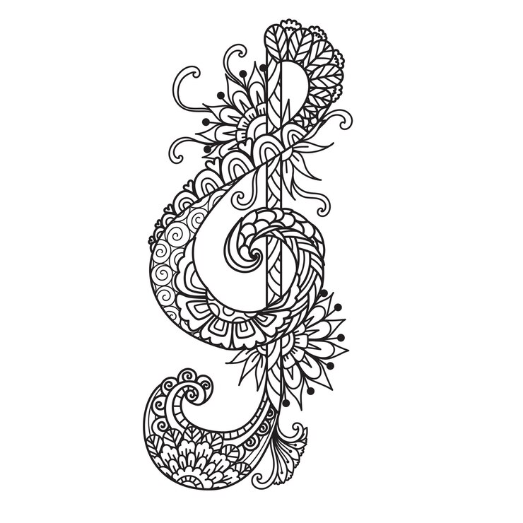 Vector mandala treble clef for printing on product,engraving,paper cut,laser cut or adult coloring page. vector illustration.