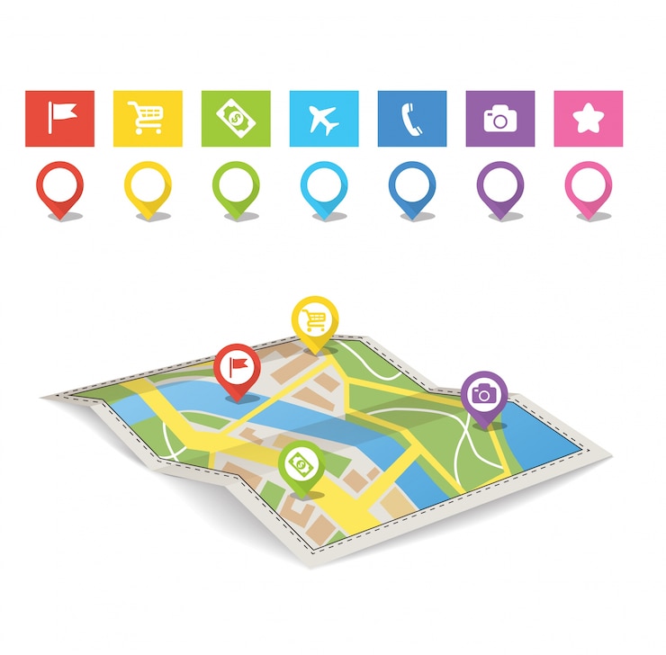 Vector map icon and pin