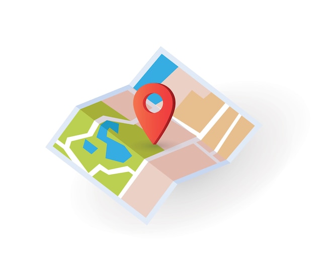 Map icon isometric with destination location pin pointer illustration flat