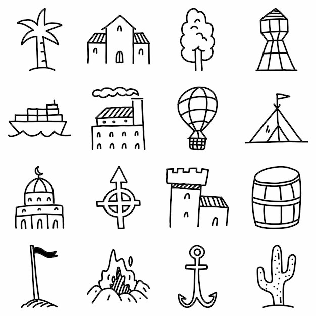 map icon set hand drawn style