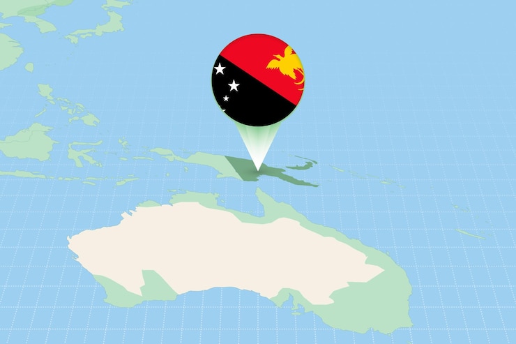 Vector map illustration of papua new guinea with the flag cartographic illustration of papua new guinea and neighboring countries