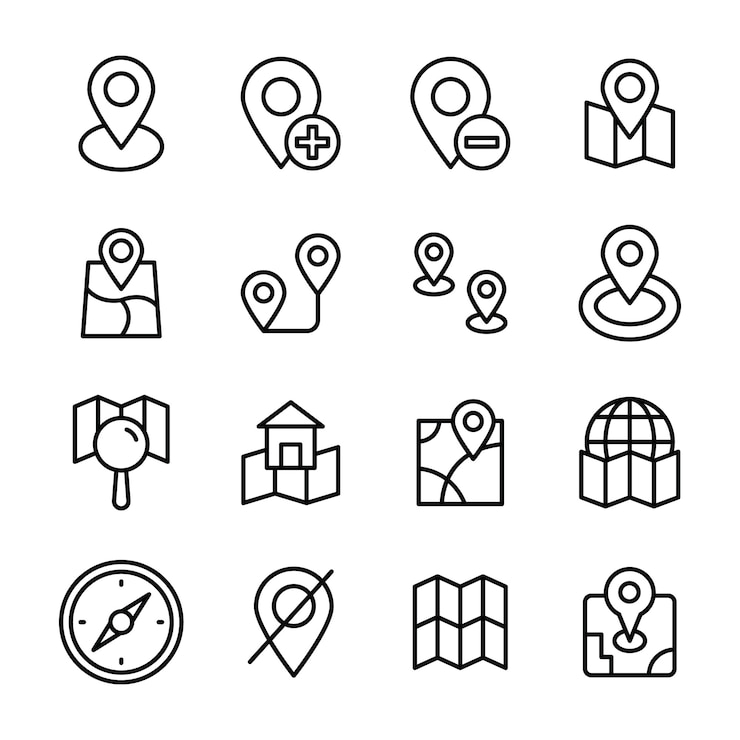 Vector map navigation line icons pack