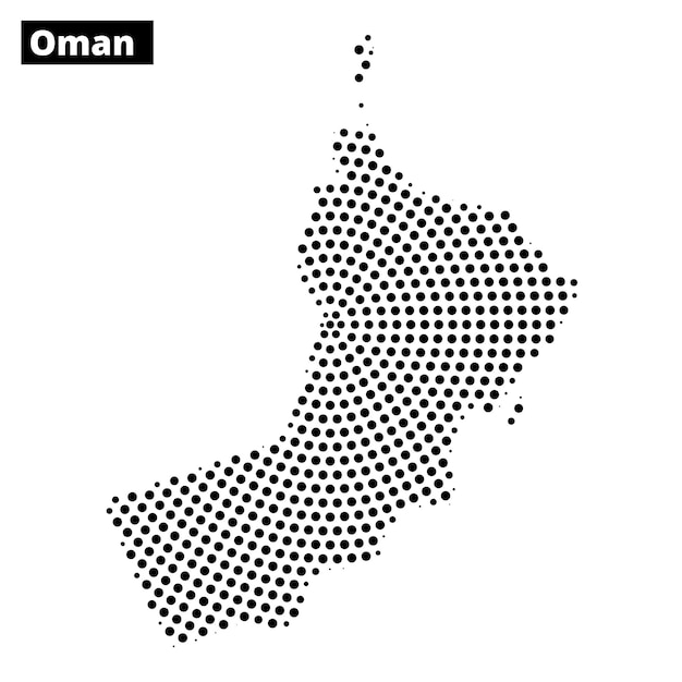 Map outline of Oman with dotted texture showcasing geographical features