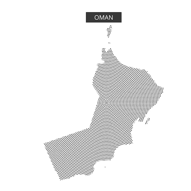 Map outline of Oman with dotted texture showcasing geographical features