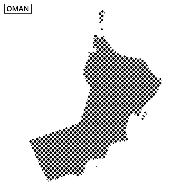 Map outline of Oman with dotted texture showcasing geographical features