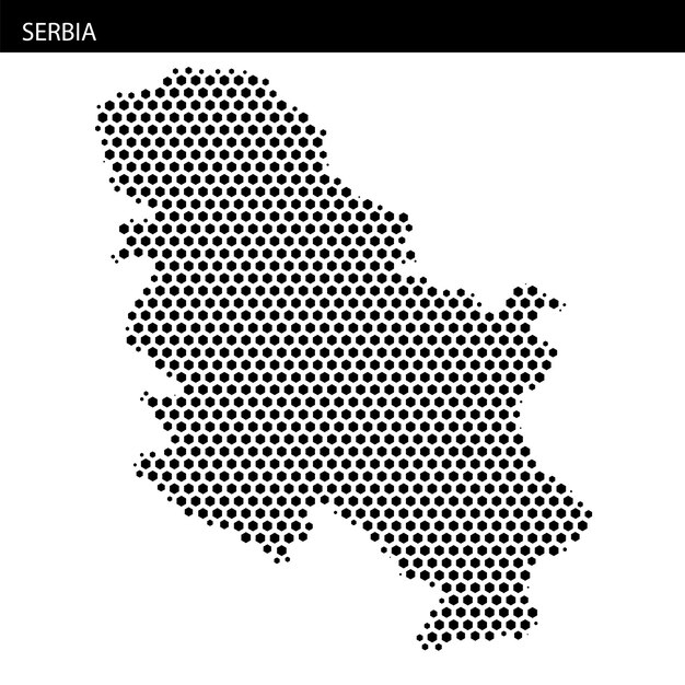 map outline of serbia with hexagonal dotted design and geographic details displayed