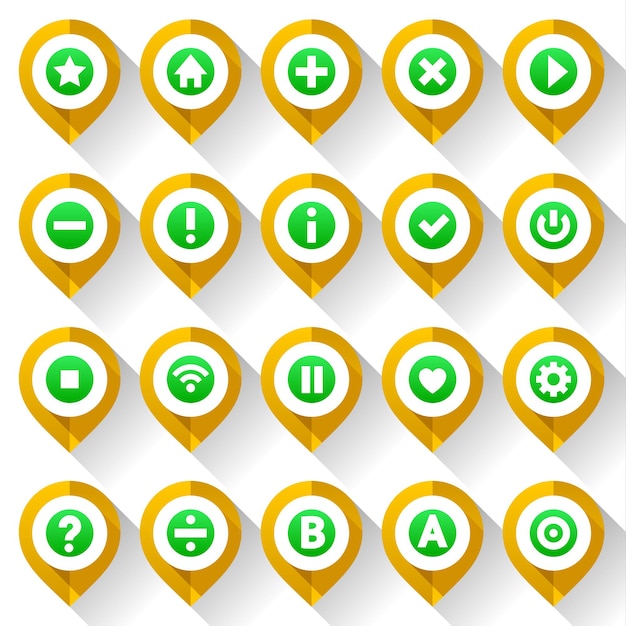 Map pins, folded from yellow paper, vector illustration