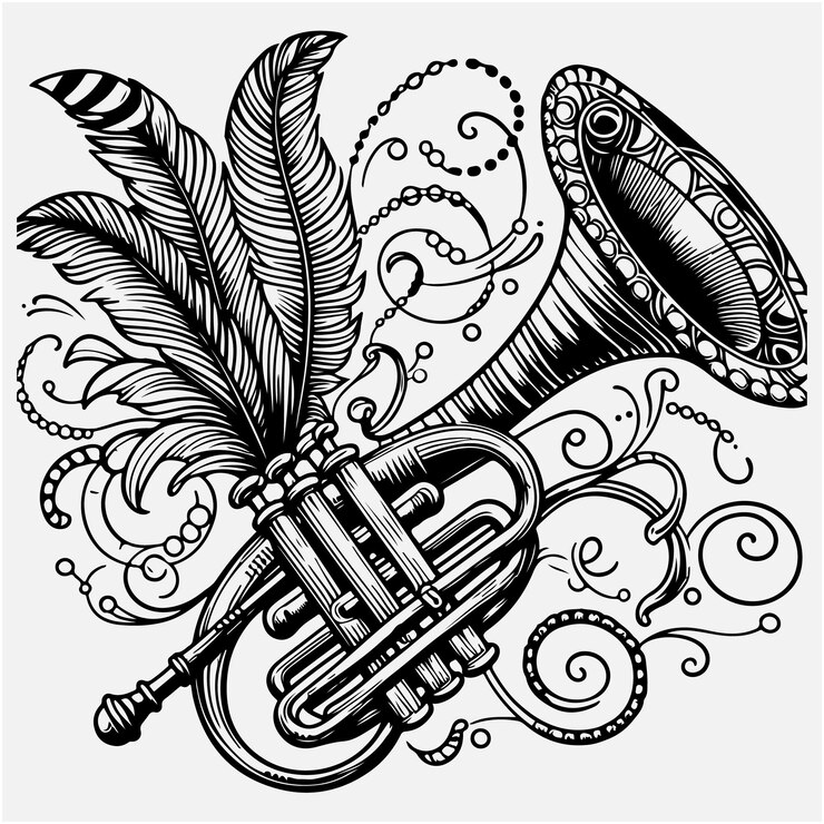 Vector mardi gras trumpet isolated colouring page for kids stock illustration