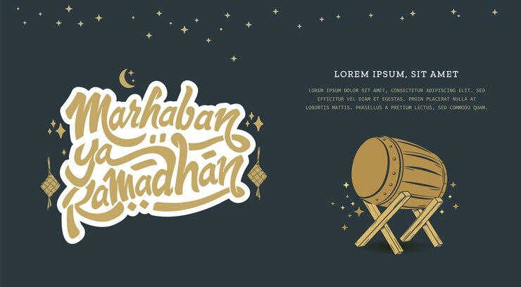 Vector marhaban ya ramadhan greeting with custom typography and illustration islamic greeting background can use for eid mubarak