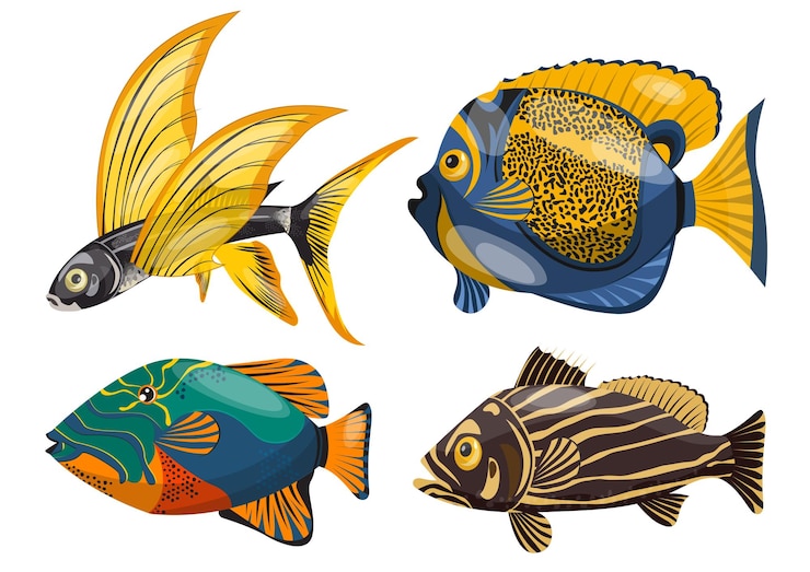 Vector marine background fishes species