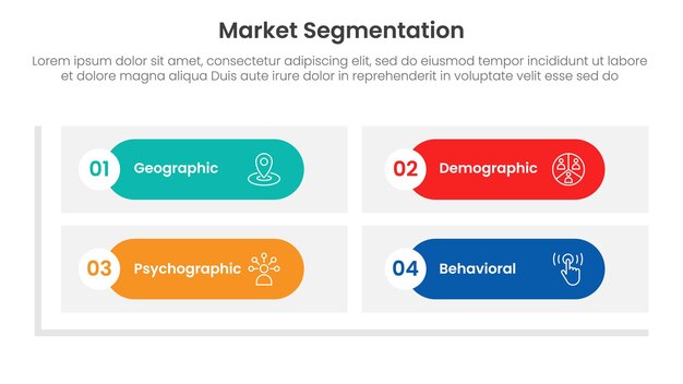 market segmentation framework analysis infographic 4 point stage template with round rectangle matrix shape base for slide presentation