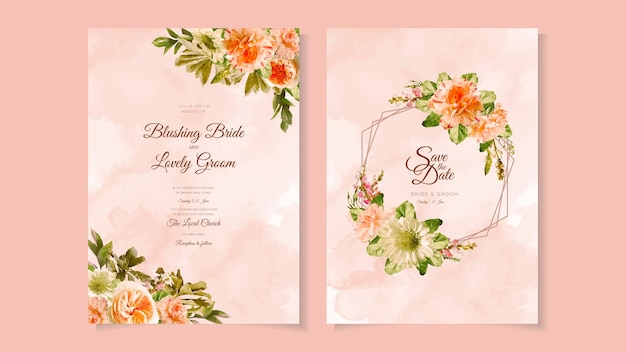 Marriage invitation card with cute flowers Wedding floral vector template with text placeholder