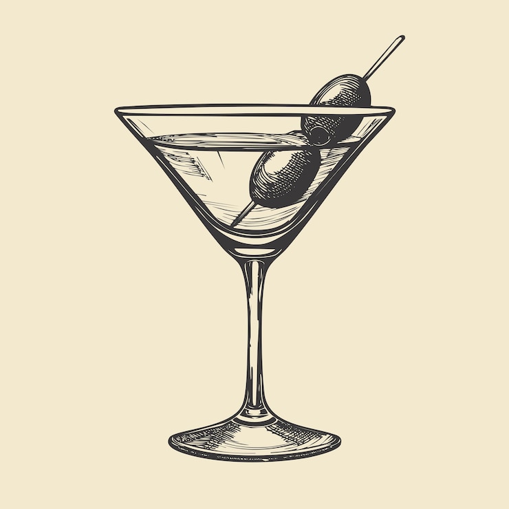 Vector martini cocktail hand drawn summer cocktail drink vector illustration