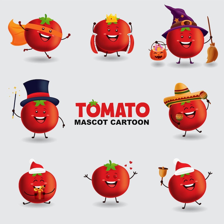 Vector mascot cartoon illustration. tomato in several pose. isolated background. 