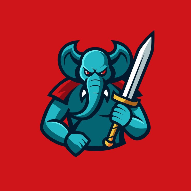Vector mascot elephant with sword