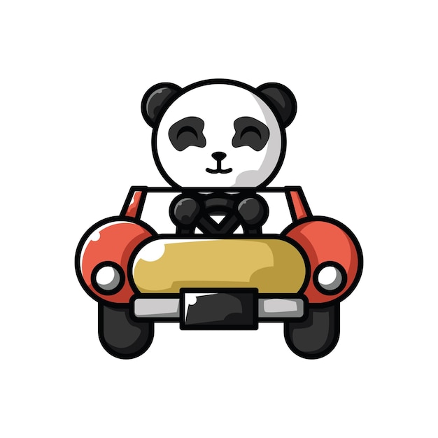Mascot Panda character illustration cartoon vector A Panda is driving a car