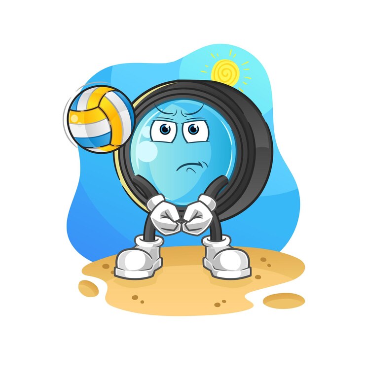 Vector maskot lensa kamera bermain voli. vektor kartun