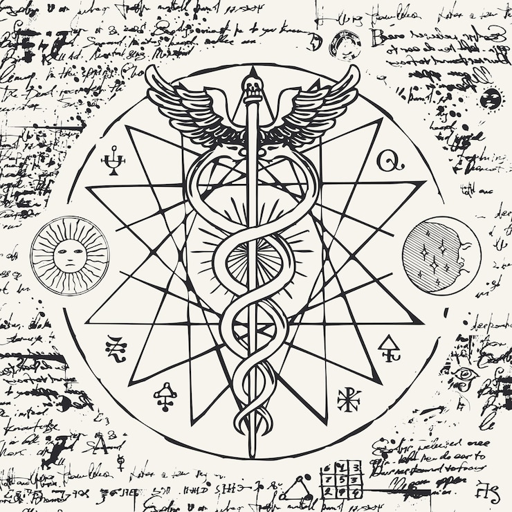 Vector masonic poster with caduceus