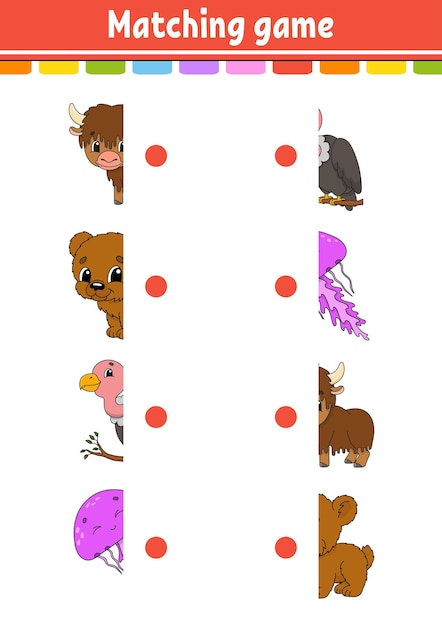 matching game. draw a line. education developing worksheet. activity page with color pictures. riddle for children.