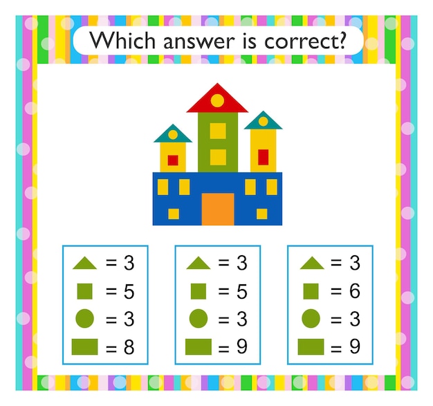 Math activity for kids Find the correct answer Cartoon castle