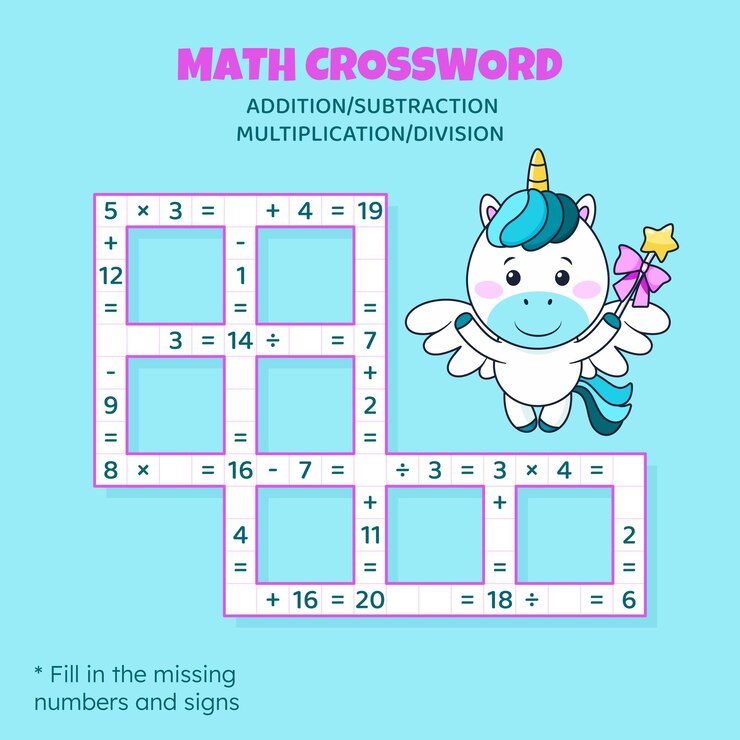Vector math crossword puzzle for children addition subtraction multiplication and division counting