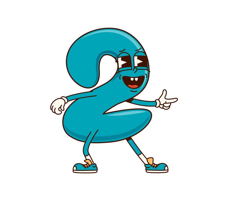 Vector math number two 2 groovy character retro cartoon