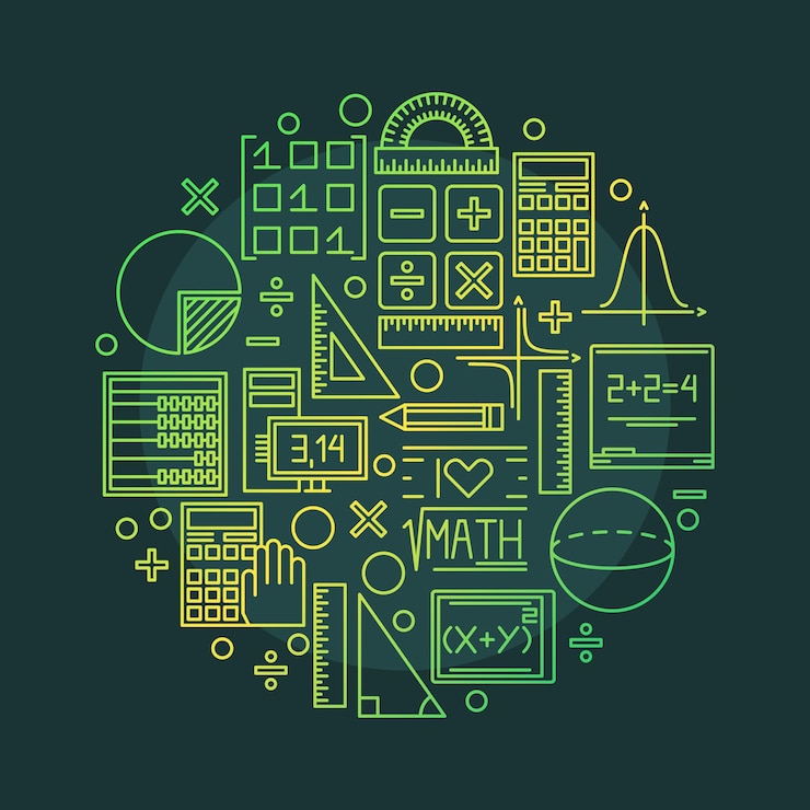 Math vector Mathemactics concept round colored illustration in thin line style