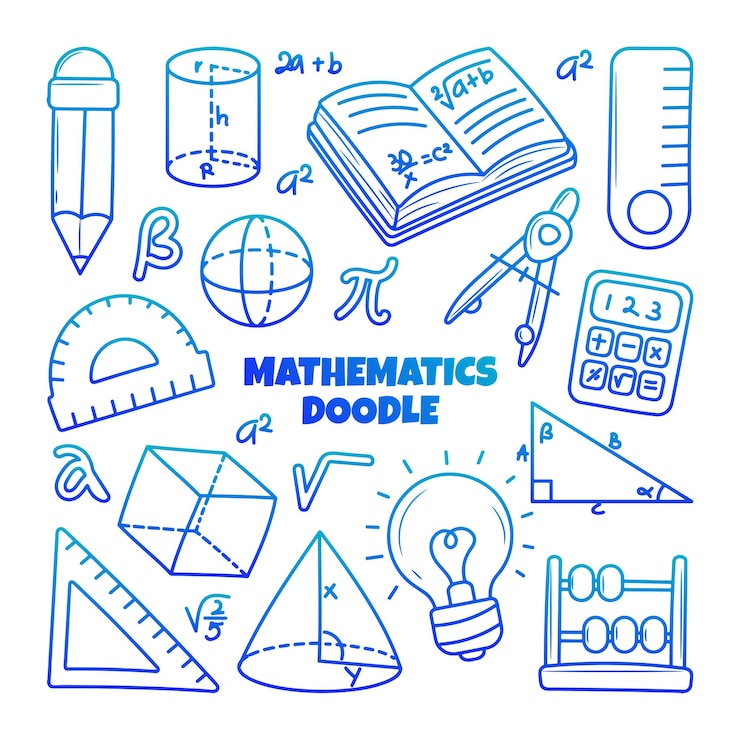 Mathematics doodle illustration with hand drawn gradient outline style