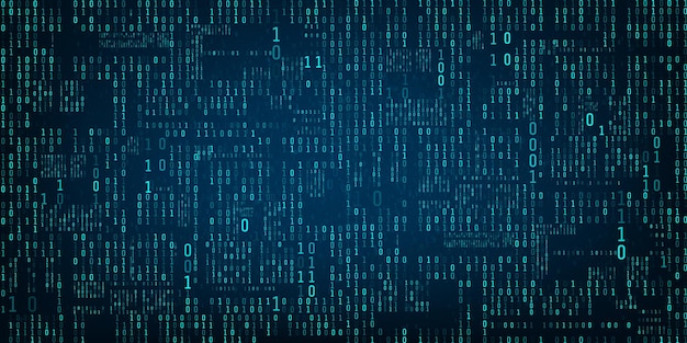 matrix of binary numbers. binary computer code. futuristic or sci-fi backdrop. flow of blue random digital numbers. numbers falling on the dark background. vector illustration