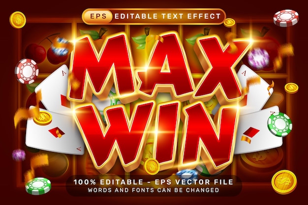 max win 3d text effect and editable text effect with slot machine illustration
