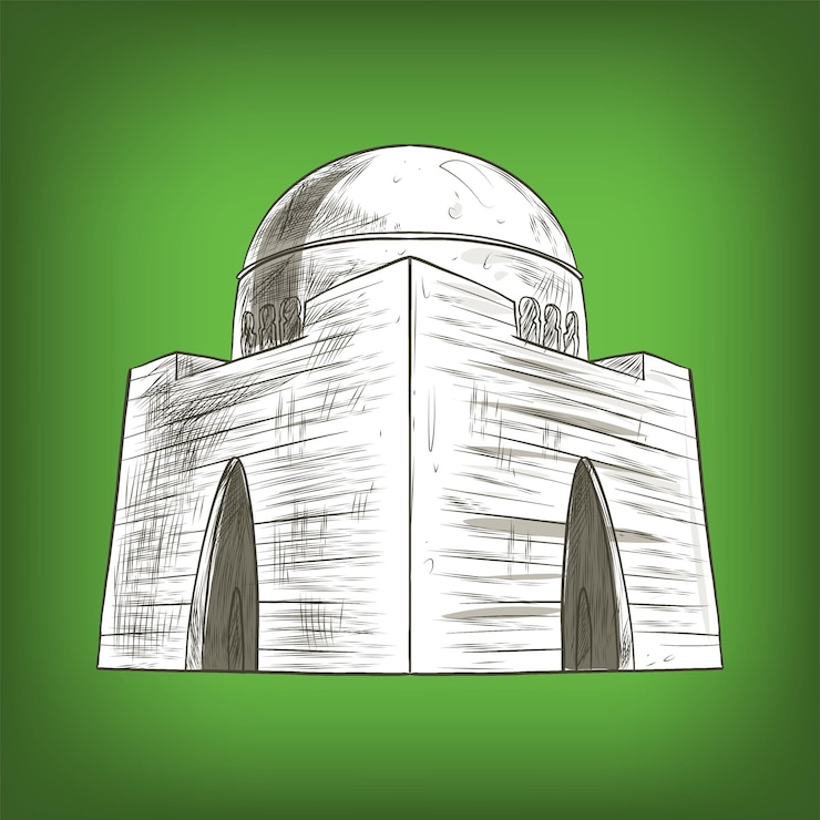 Vector mazar e quaid architecture art in green color with a green abstract background