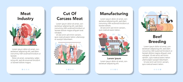 Meat production industry mobile application banner set.