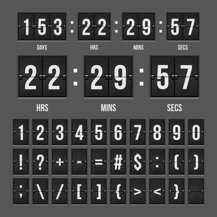 Vector mechanical scoreboard countdown timer  illustration isolated