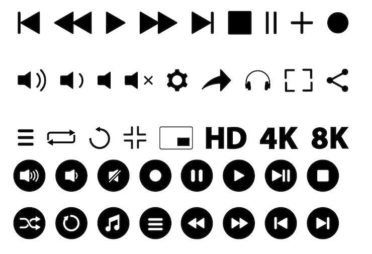 Vector media player icons set
